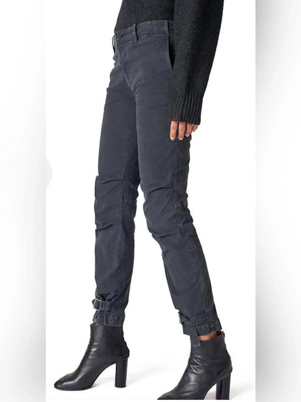 Nili Lotan Slim Straight washed Black Tie-Hem Pants, US6